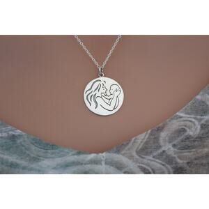 Sterling Silver Mom and Baby Pendant Necklace